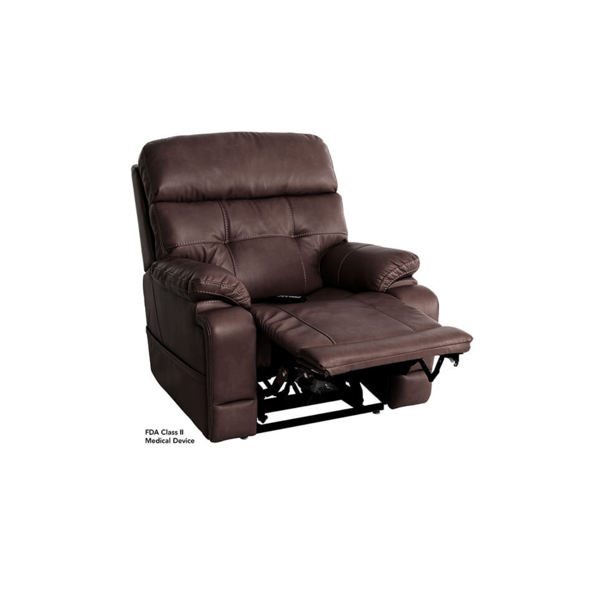 Mega Motion 3815 lift recliner chair in walnut color, recline to TV watching position with backrest upright & footrest raised high