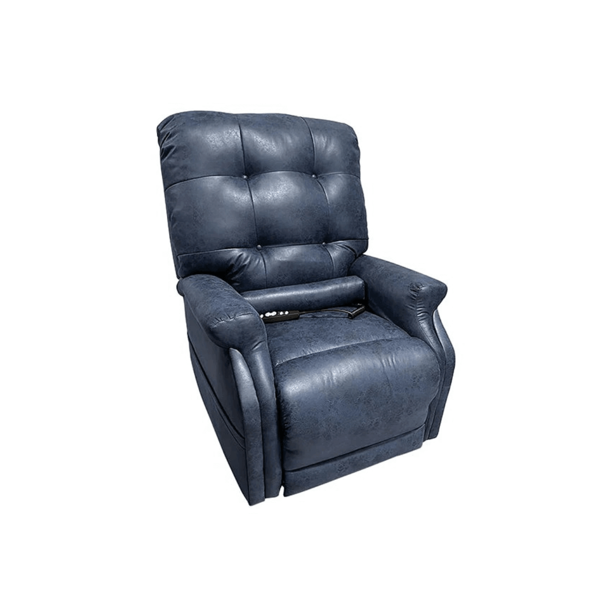 Blue Petite Journey Perfect Sleep Chair sitting in upright position with bolster pillow in lower back region