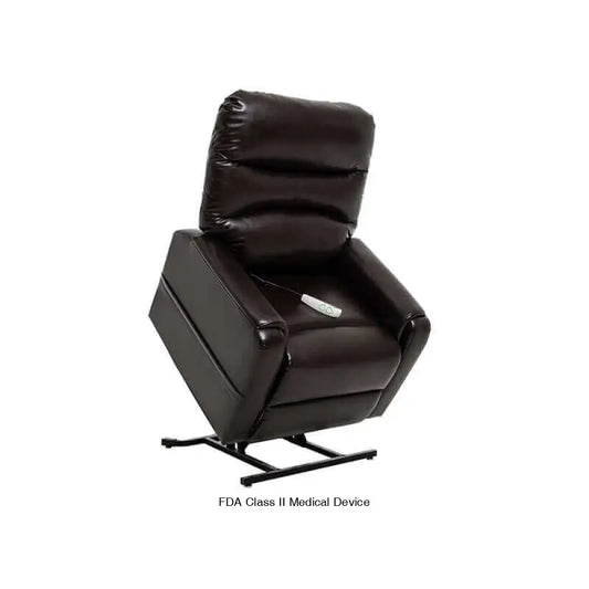 Mega Motion MM-3604 Reclining Lift Chair in chestnut color, shown in lift position with chair titled forward to help user stand