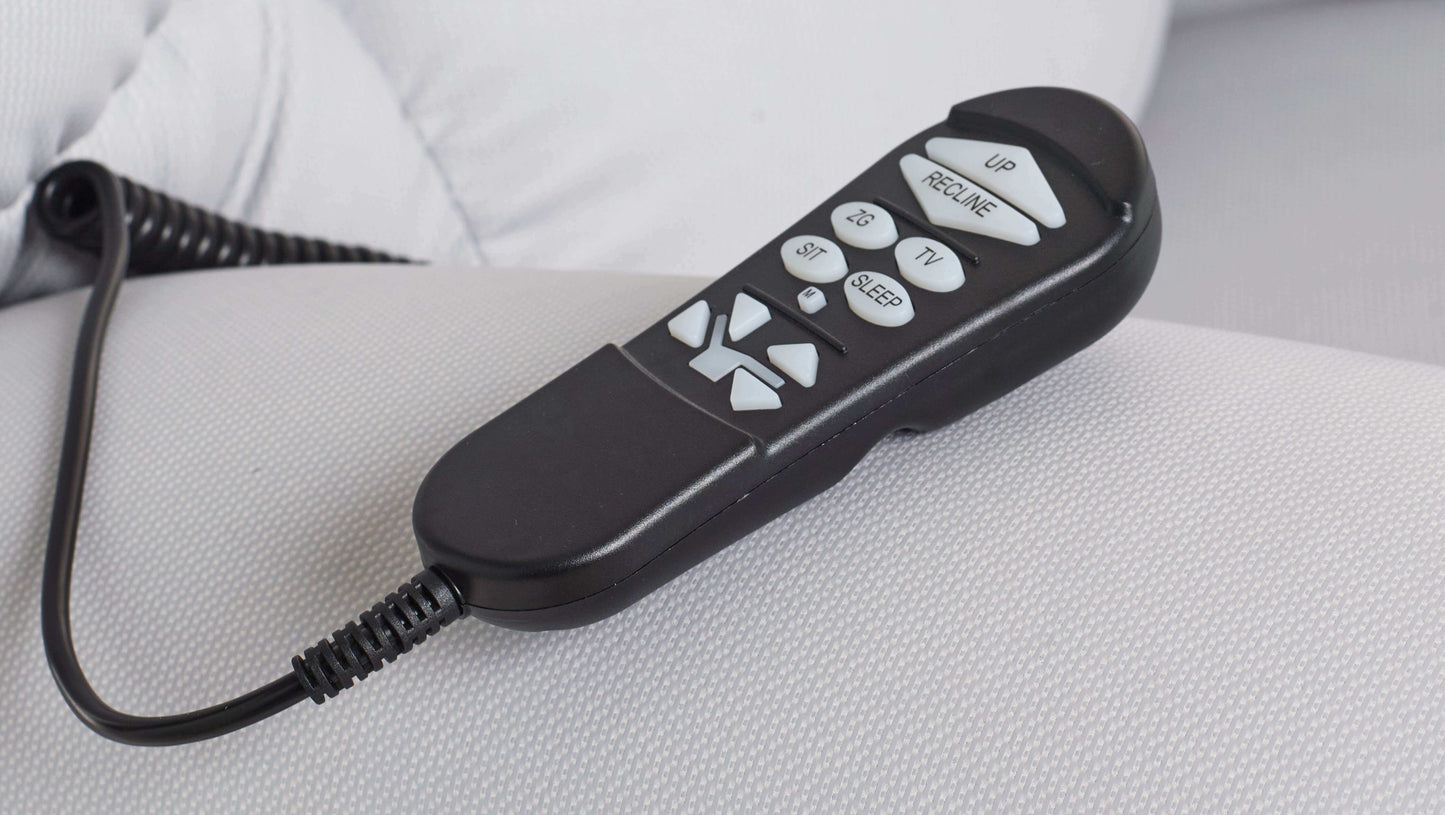 Black Sleep Chair remote to control recline positions including zero gravity
