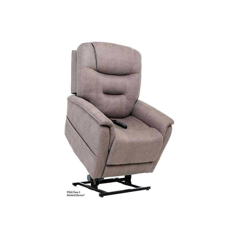 Brown Mega Motion MM-3730 Lift Chair with Lumbar support, shown with lift mechanism lifting up tilting seat forward to help user stand up