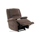 Mega Motion Zero Gravity Recliner in Iron color, shown partially reclined with pillow in lumbar area and footrest extended