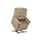 Mega Motion MM-5001 Lift Recliner Chair in mushroom color, slightly lifted with seat tilted forward to help user stand