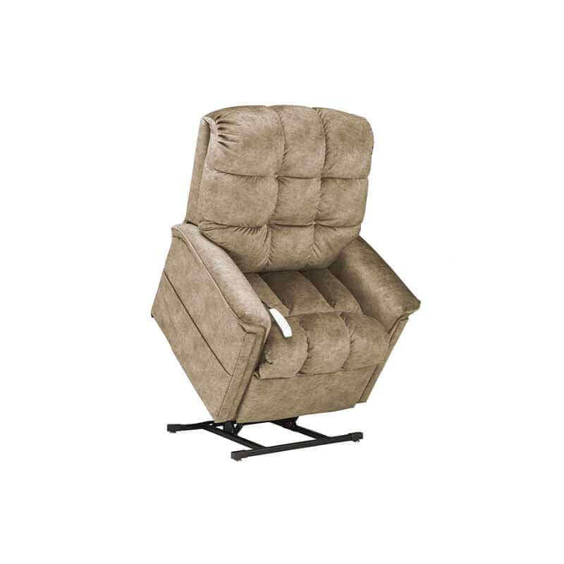 Mega Motion MM-5001 Lift Recliner Chair in graphite gray, slightly lifted with the seat tilted forward to aid in standing.