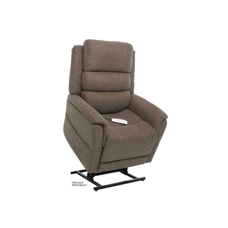 Mega Motion MM-3603 Lay Flat Recliner chair in steel color, lifting up with seat titled forward to help user stand up