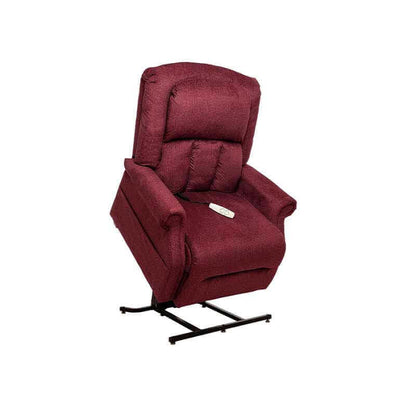 Wine Red Mega Motion Heavy Duty Lift Chair 500lb with Heat & Massage shown in lifting position with seat tilted forward to assist in standing