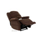 Brown Mega Motion Zero Gravity Recliner, shown in napping position with extended footrest raised to support legs and feet