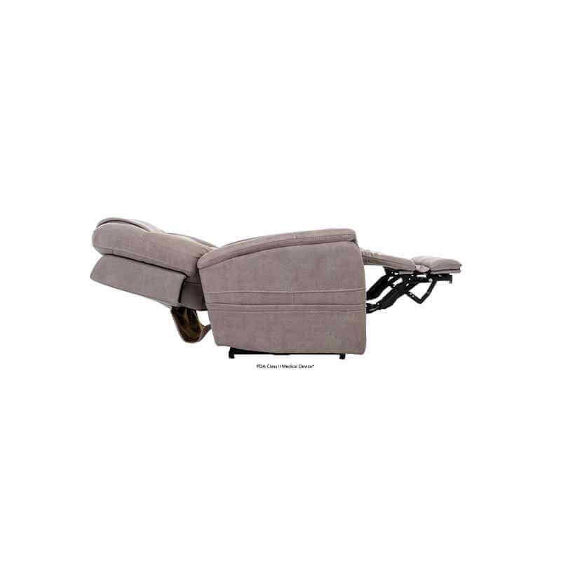 Taupe colored Mega Motion MM-3730 Lift Chair with lumbar support, reclined to a near-flat position, resembling a bed to get a good rest