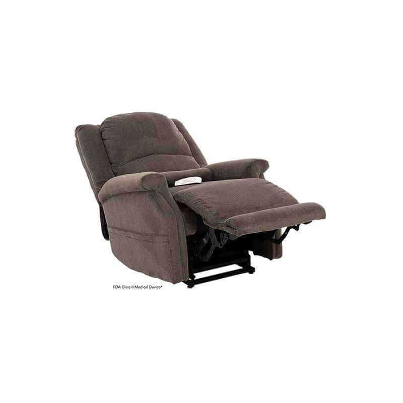 Iron-colored Mega Motion Zero Gravity Recliner with heat & massage, shown in semi-reclined position with footrest elevated for comfort