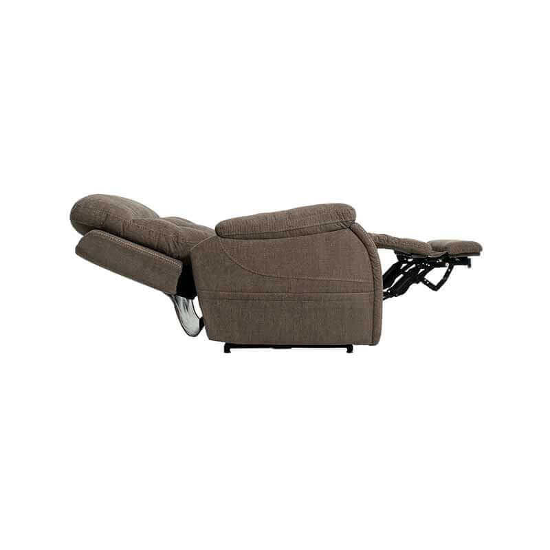 Mink-colored Mega Motion MM-3712 Power Lift Recliner with 3-zone heat, reclined to a nearly flat sleep position for optimal rest