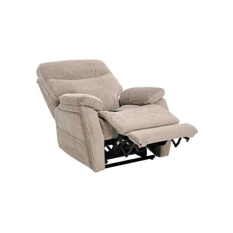 Mega Motion MM-3710 Infinite Position Lift Chair in Natural Cream color. Reclined to napping position for a good nap with footrest raised