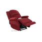 Red Mega Motion Zero Gravity Recliner, shown partially reclined at 45-degree angle with a pillow in lumbar area & footrest raised