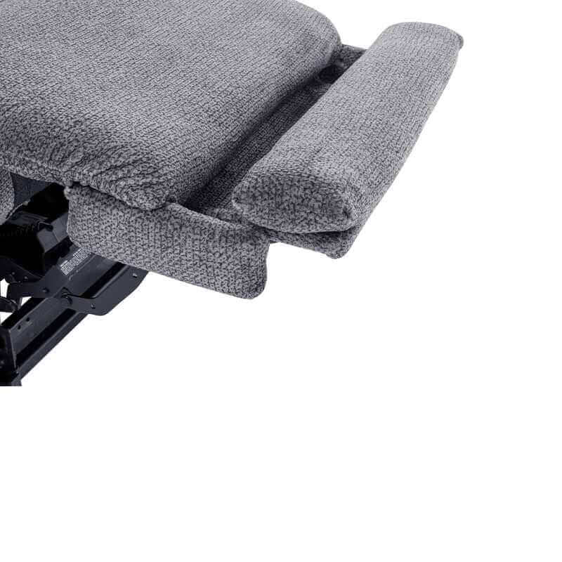 Gray Mega Motion Trendelenburg Lift Chair with heat & massage focusing on the extended footrest and mechanical components