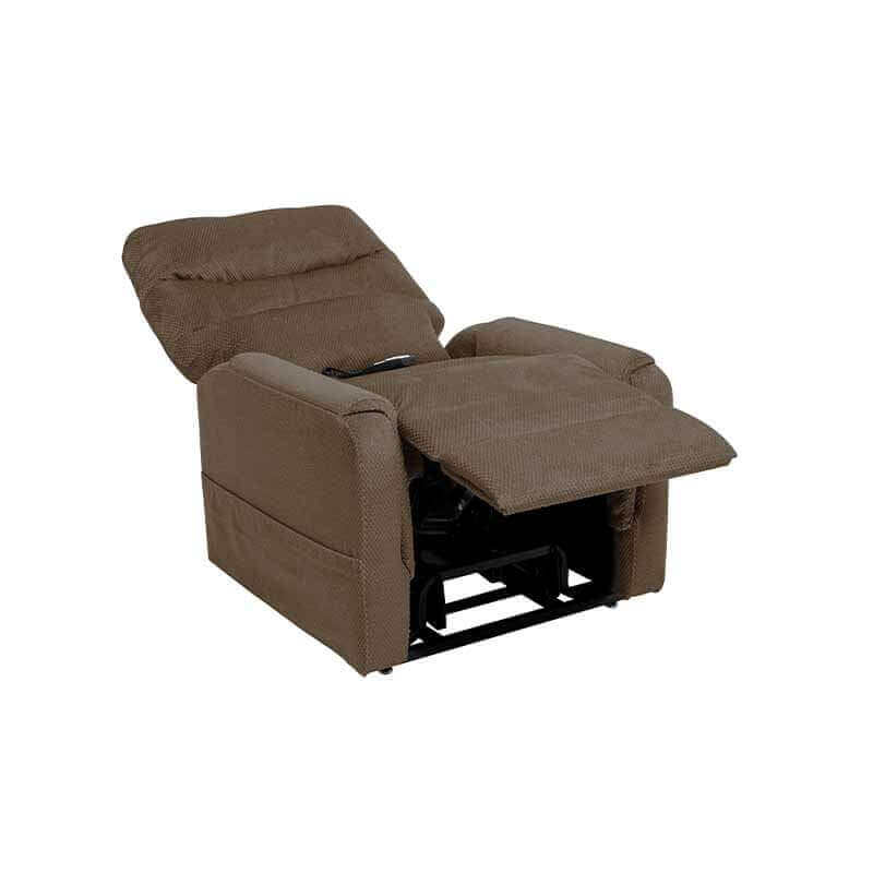 Walnut Brown Mega Motion MM-3601 lift recliner with heat & massage, in napping position with backrest reclined back for restful sleep