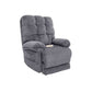 Gray Mega Motion Trendelenburg Lift Chair with plush cushioning and comfortably padded armrests, sitting in upright position