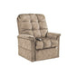 Mega Motion MM-5001 Lift Recliner Chair in mushroom color, shown sitting upright featuring side pockets for storage