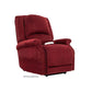 Red Mega Motion Zero Gravity Recliner with heat & massage, shown in upright position with plush fabric and padded armrests