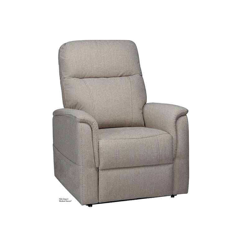 Mega Motion MM-6410 Petite Lift Chair in light cherry color, shown in lift position with lift mechanism lifting up to help user stand