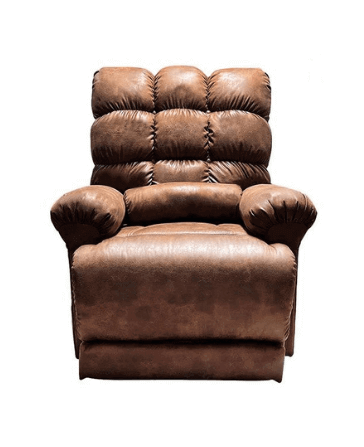 Perfect Sleep Chair in chocolate Duralux fabric, sitting upright facing forward with pillow in lumbar area for support