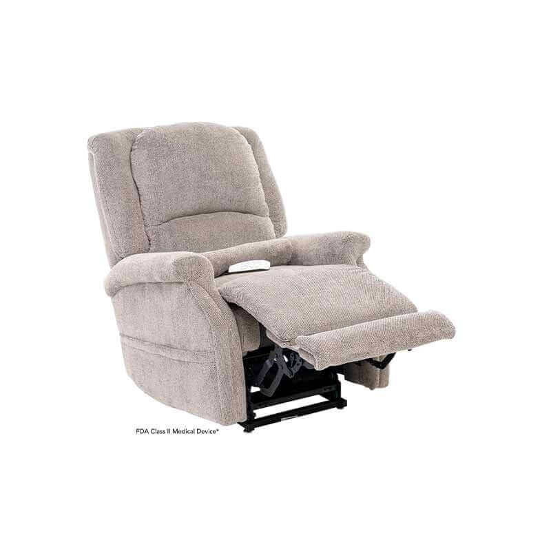 Mega Motion Zero Gravity Recliner Chair in dove color, shown partially reclined with extended footrest elevated 