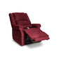 Mega Motion Zero Gravity Lift Chair made with red fabric featuring side pockets, partially reclined with footrest raised
