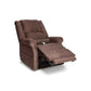 Mega Motion Zero Gravity Lift Chair covered in chocolate brown fabric, partially reclined with footrest slightly raised