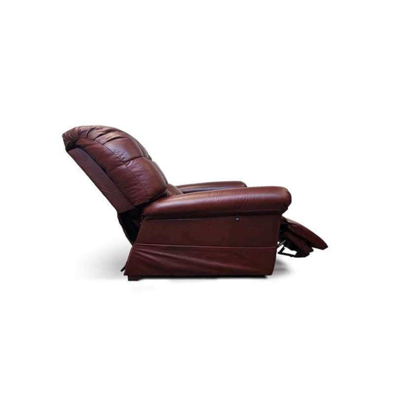 Burgundy Perfect Sleep Chair made with genuine leather  in TV watching position with footrest slightly  raised