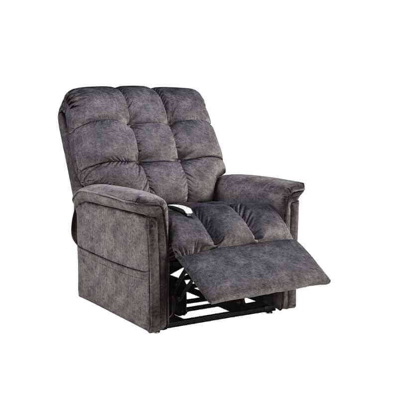 Mega Motion MM-5001 Lift Recliner Chair in graphite gray, partially reclined with footrest slightly raised