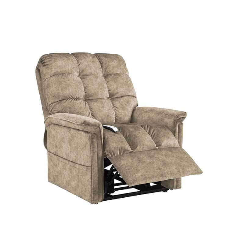 Mega Motion MM-5001 Power Lift Chair in mushroom color, partially reclined with footrest slightly raised