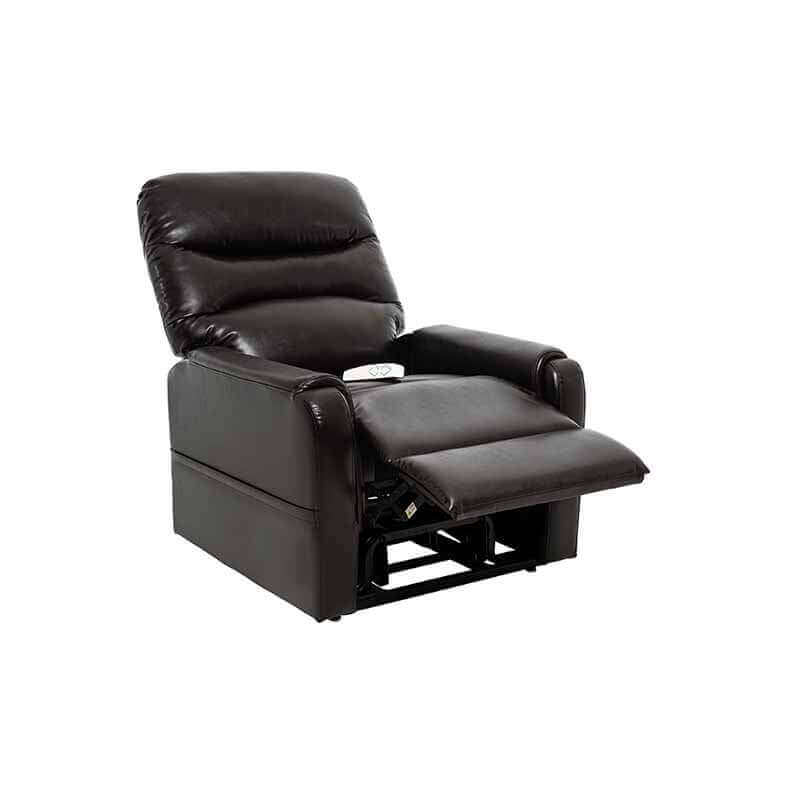 Mega Motion MM-3604 Reclining Lift Chair in chestnul color, in TV watching position with backrest reclined and footrest raised