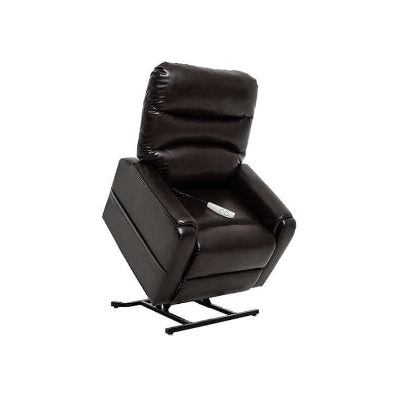 Mega Motion MM-3604 Reclining Lift Chair in chestnut color, shown in lift position with chair titled forward to help user stand