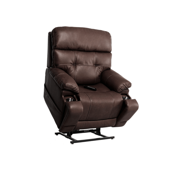 Mega Motion 3815 power lift recliner in walnut color in lift position to help user stand up on their own