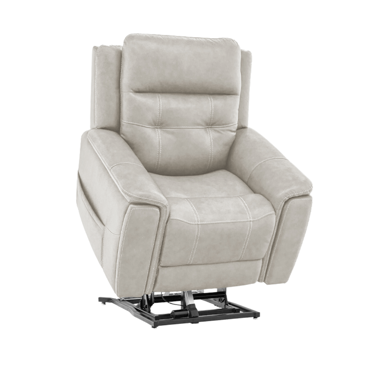 Mega Motion lift chair in dove color, rising up to assist user in standing up on their own.