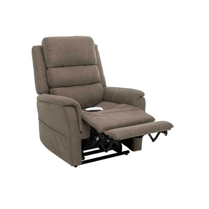Mega Motion MM-3603 Lay Flat Recliner chair in steel color, with the backrest slightly reclined & extended footrest elevated high