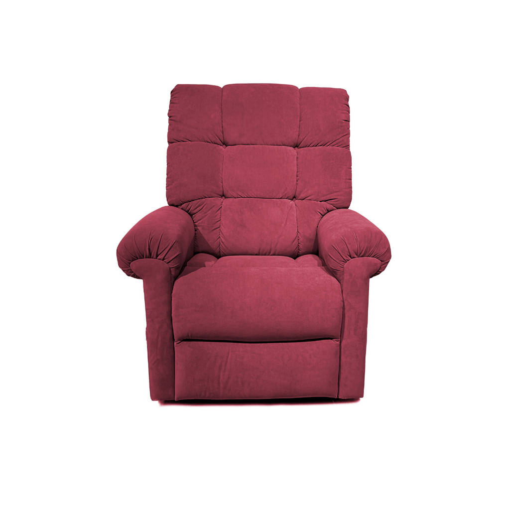 Journey Perfect Sleep Chair in dark moss color sitting upright facing forward with padded armrests and lots of cushioning