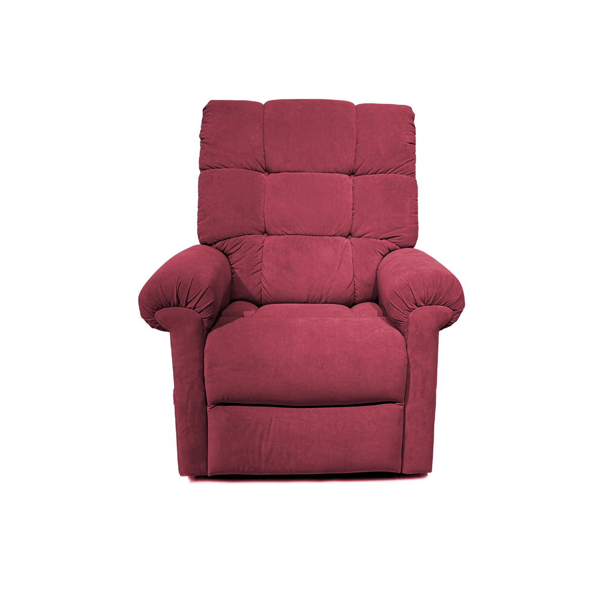 Burgundy Journey Perfect Sleep Chair sitting in upright position facing forward with padded armrests and ample cushioning