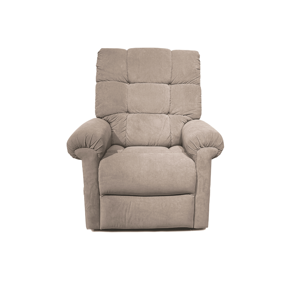 Journey Perfect Sleep Chair in dark moss color sitting upright facing forward with padded armrests and lots of cushioning