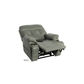 Mega Motion 3815 recliner lift chair in olive color, reclined to nap position with backrest slightly angle & footrest raised high