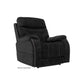 Black Mega Motion MM-3712 Power Lift Recliner with 3-Zone Heat, featuring a cup holder. Shown in upright position for comfortable sitting.