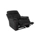 Black Mega Motion MM-3712 Power Lift Recliner with 3-Zone Heat. Backrest slightly reclined & footrest elevated high. Great for reading or relaxing