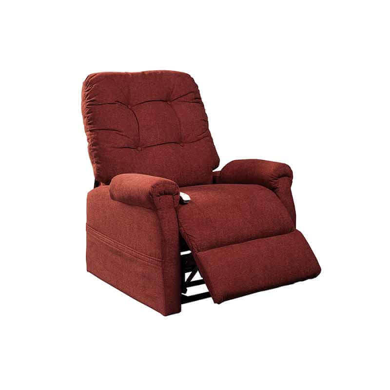 Mega Motion MM-4001 Petite Power Lift Recliner in rusty red, shown partially reclined with footrest extended. 
