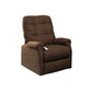 Dark Brown Mega Motion's MM-4001 Petite Lift Chair shown in an upright seated position with padded armrests to sit comfortably