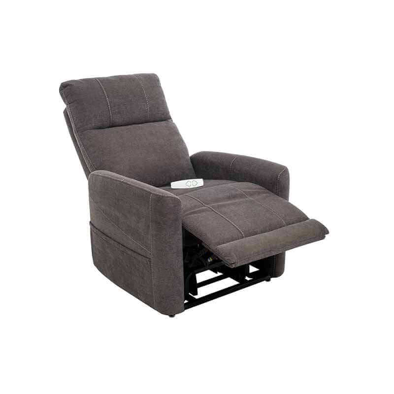 Dark Gray Mega Motion MM-3615 Power Lift Recliner with heat & massage, with the backrest reclined for relaxing & footrest partially extended