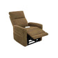 Olive color Mega Motion MM-3615 Power Lift Recliner with heat & massage, with backrest tilted back and footrest partially raised