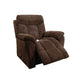 Brown Mega Motion MM-5300 Power Lift Recliner with ample padding and cushioning, partially reclined with footrest slightly raised