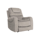 Mega Motion power lift recliner in dove color, sitting upright with two side pockets