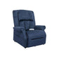 Blue Mega Motion Heavy Duty Lift Chair 500lb featuring side pockets, shown in an upright position. Designed for users up to 500 pounds