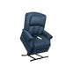 Blue Mega Motion Heavy Duty Lift Chair 500lb with Heat & Massage shown in lift position with seat tilted forward to assist user in standing
