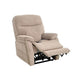 Mega Motion MM-3710 Infinite Position Lift Chair in Natural Cream color with padded armrest. Shown partially reclined with footrest elevated.