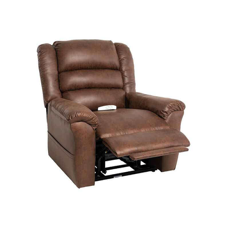 Mega Motion MM-6200 Lift Reclining Chair in reddish brown color, with backrest upright and footrest elevated high. Great for watching TV